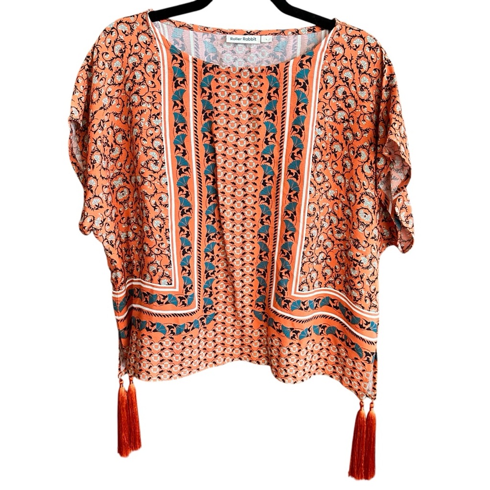 Roller Rabbit Orange and Blue Patterned Blouse